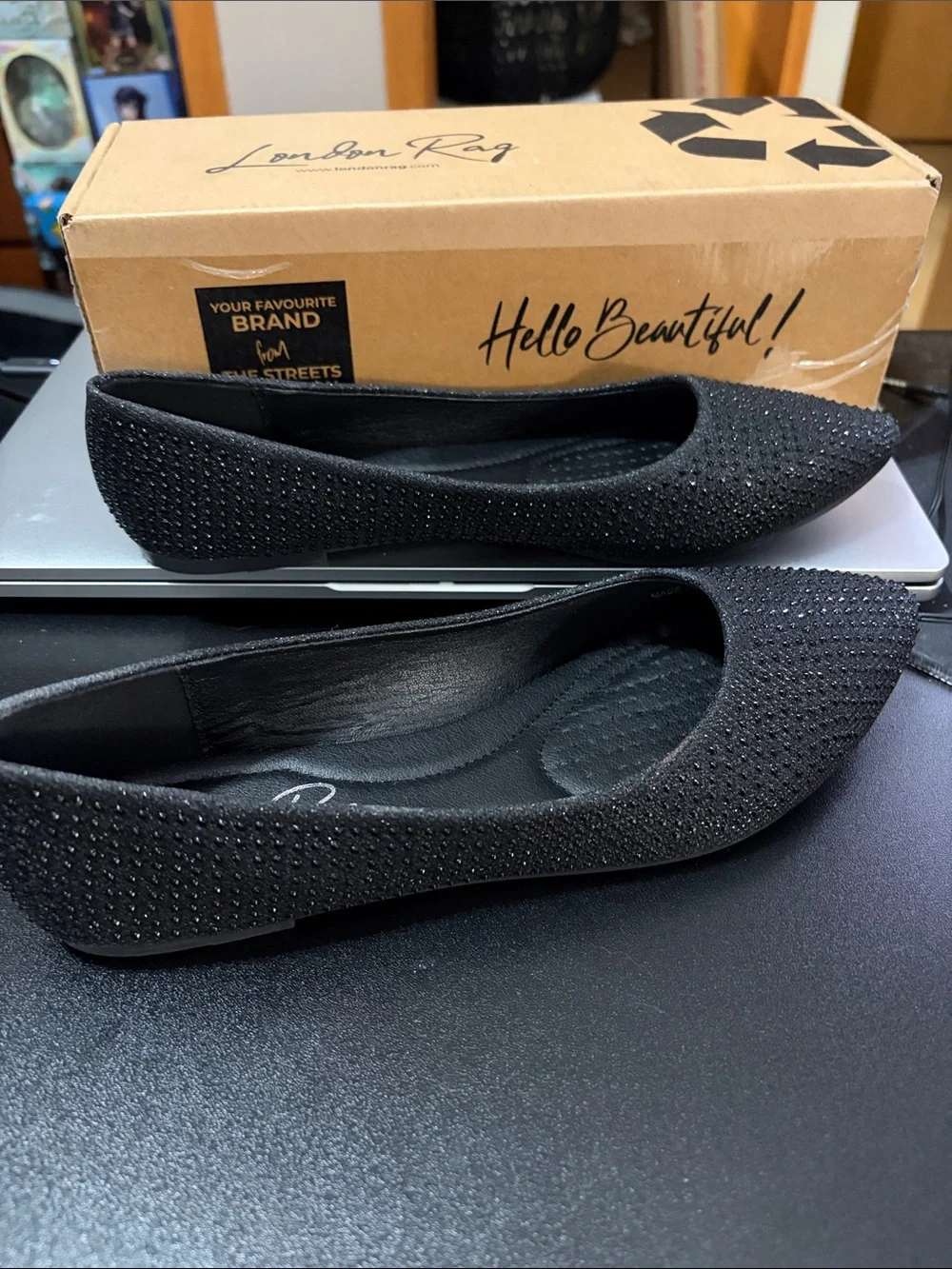 London Rag Women's Black Embellished Pointed Flats